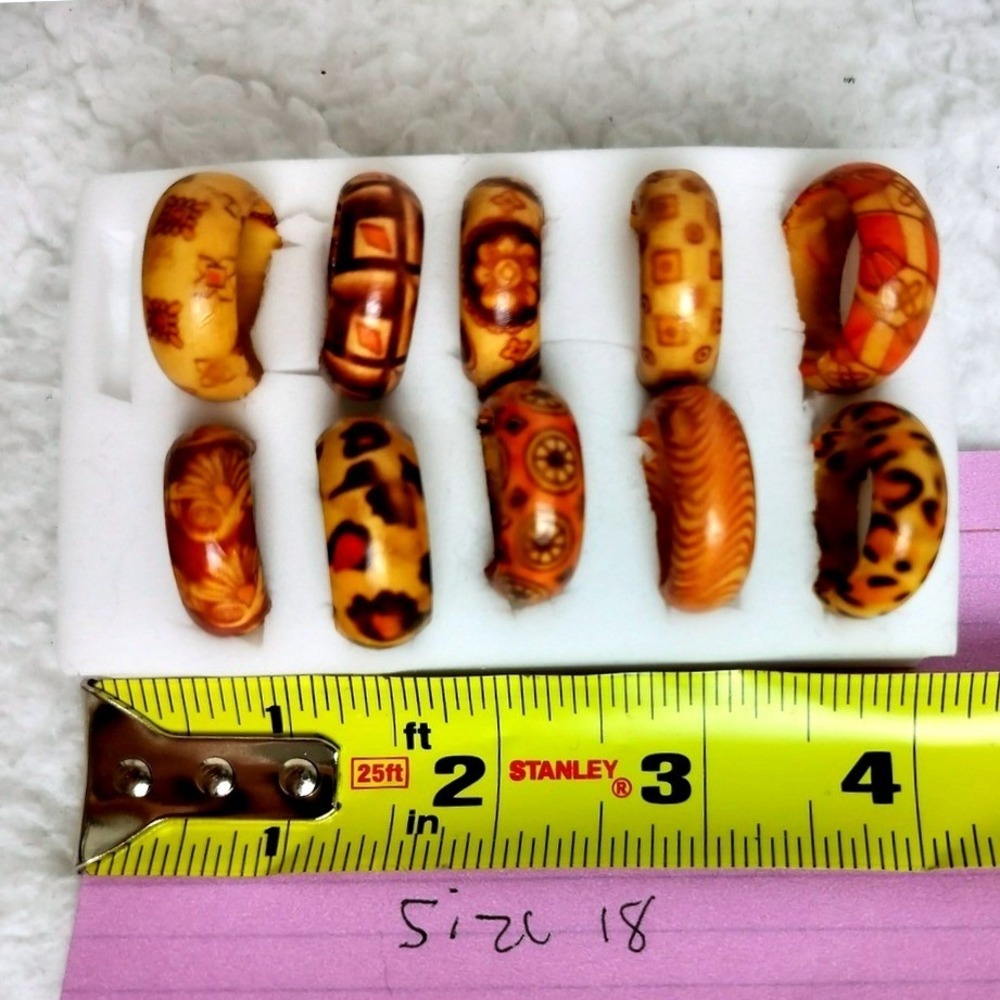 Vintage Boho‎ Patterned Band Rings 3pc Set Brown Orange Animal Print